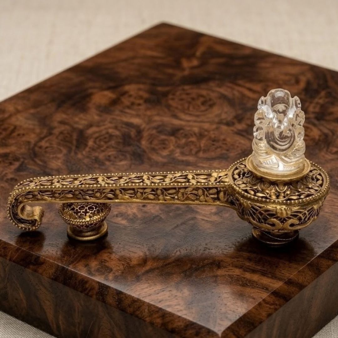 Veena Vinayak clear quartz Ganesha on 22kt gold plated veena