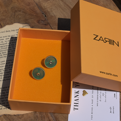 Modern Begum Green Onyx Stud Earrings