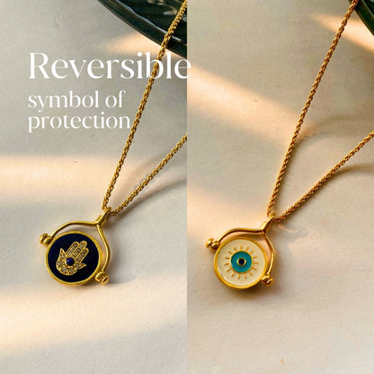 Protection Necklace with Evil Eye and Hamsa Hand