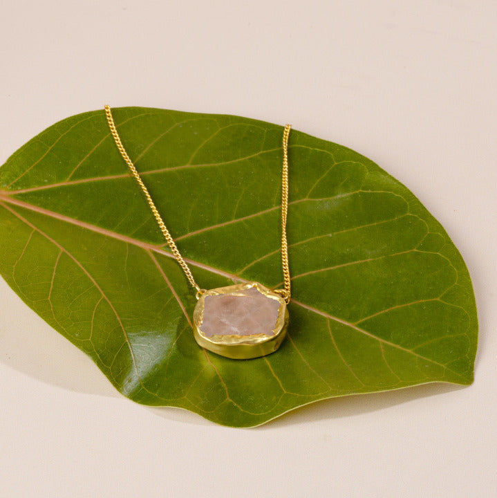 A Touch of Rose Quartz Stone Gold Necklace