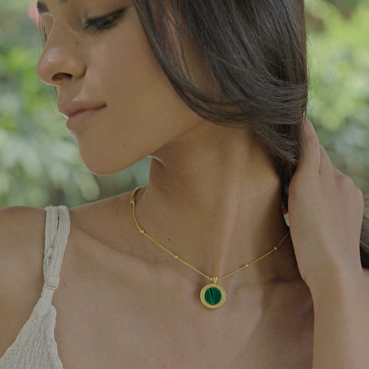 Healing Touch Pendant Necklace with Malachite - Abundance