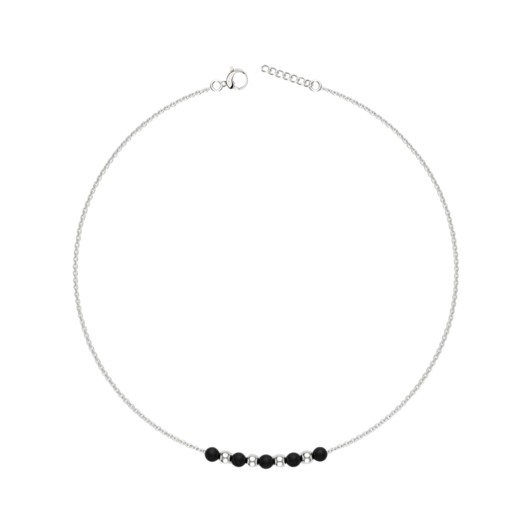 Noir & Silver Bead 925 Silver Anklet