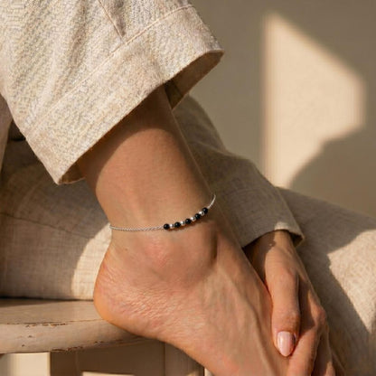Noir & Silver Bead 925 Silver Anklet