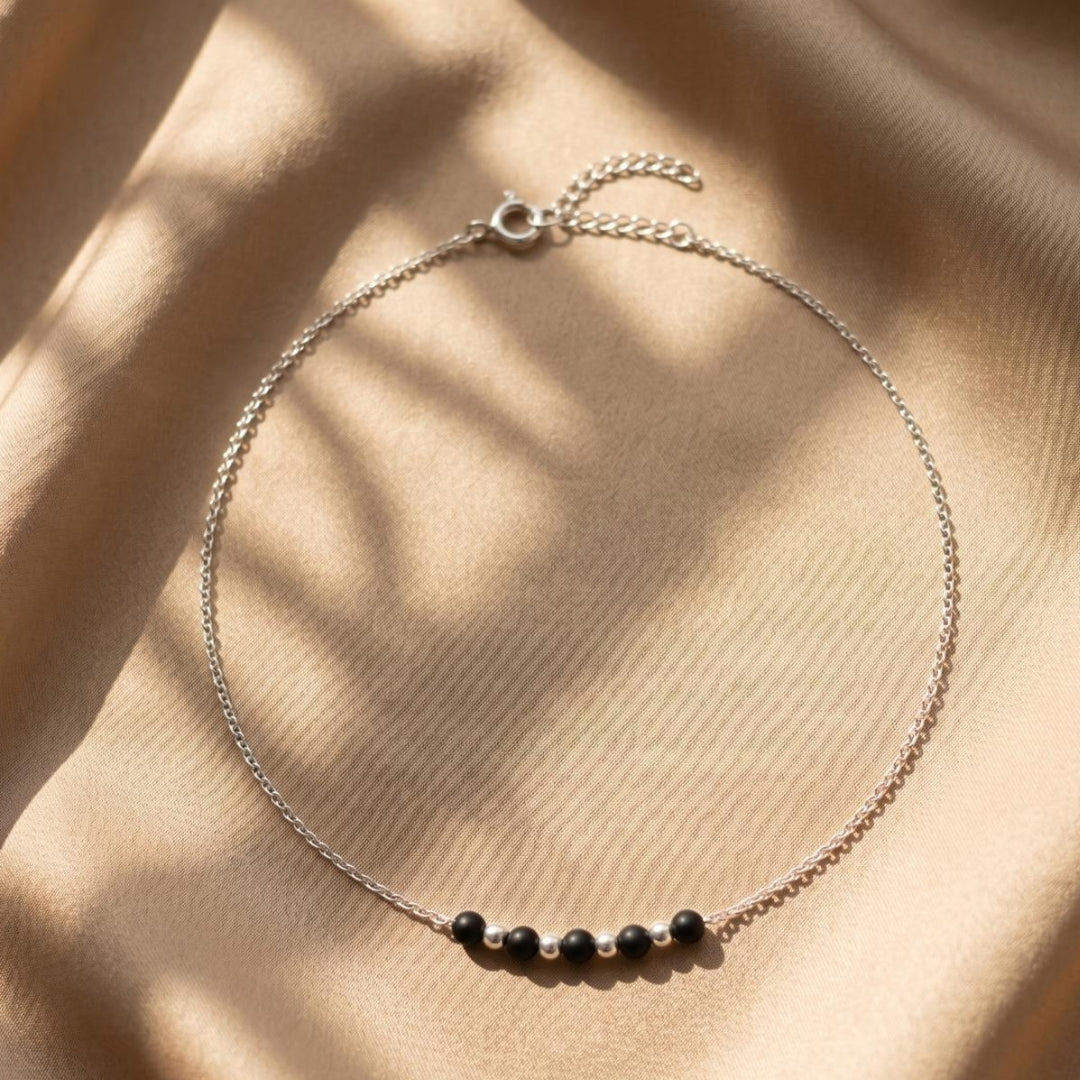 Noir & Silver Bead 925 Silver Anklet