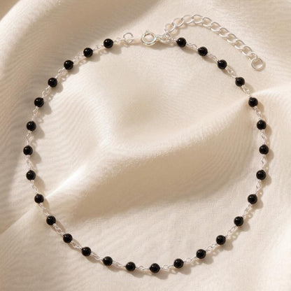 Pirohi Black Bead 925 Silver Anklet