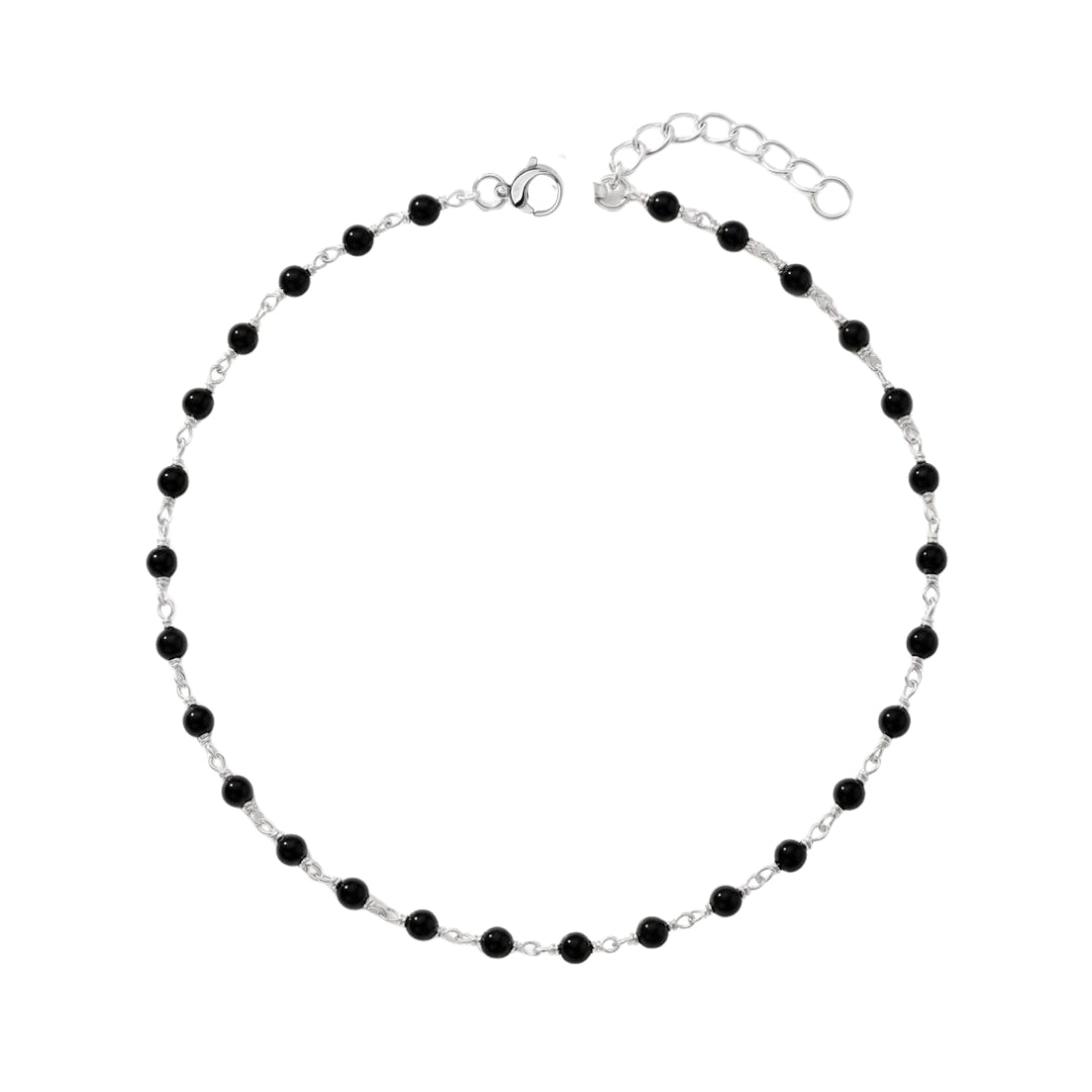 Pirohi Black Bead 925 Silver Anklet