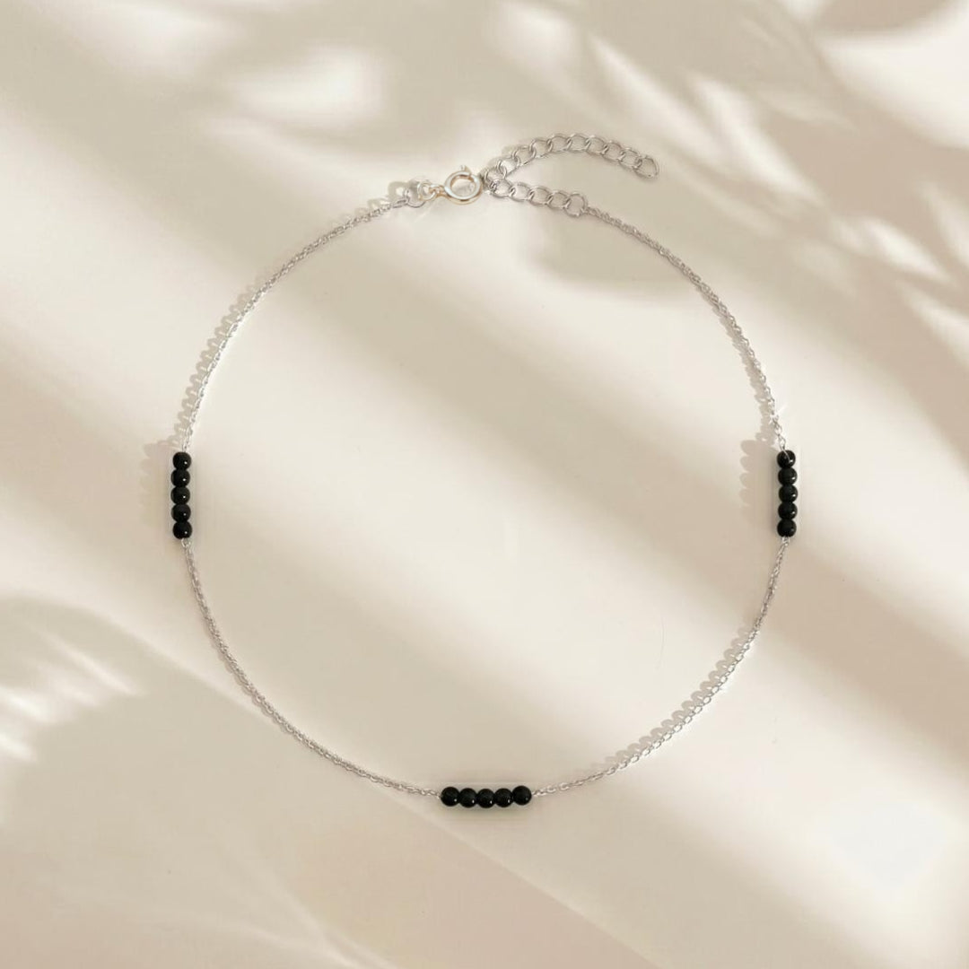Obsidian Bead 925 Silver Anklet