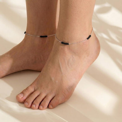 Obsidian Bead 925 Silver Anklet