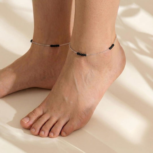 Obsidian Bead 925 Silver Anklet