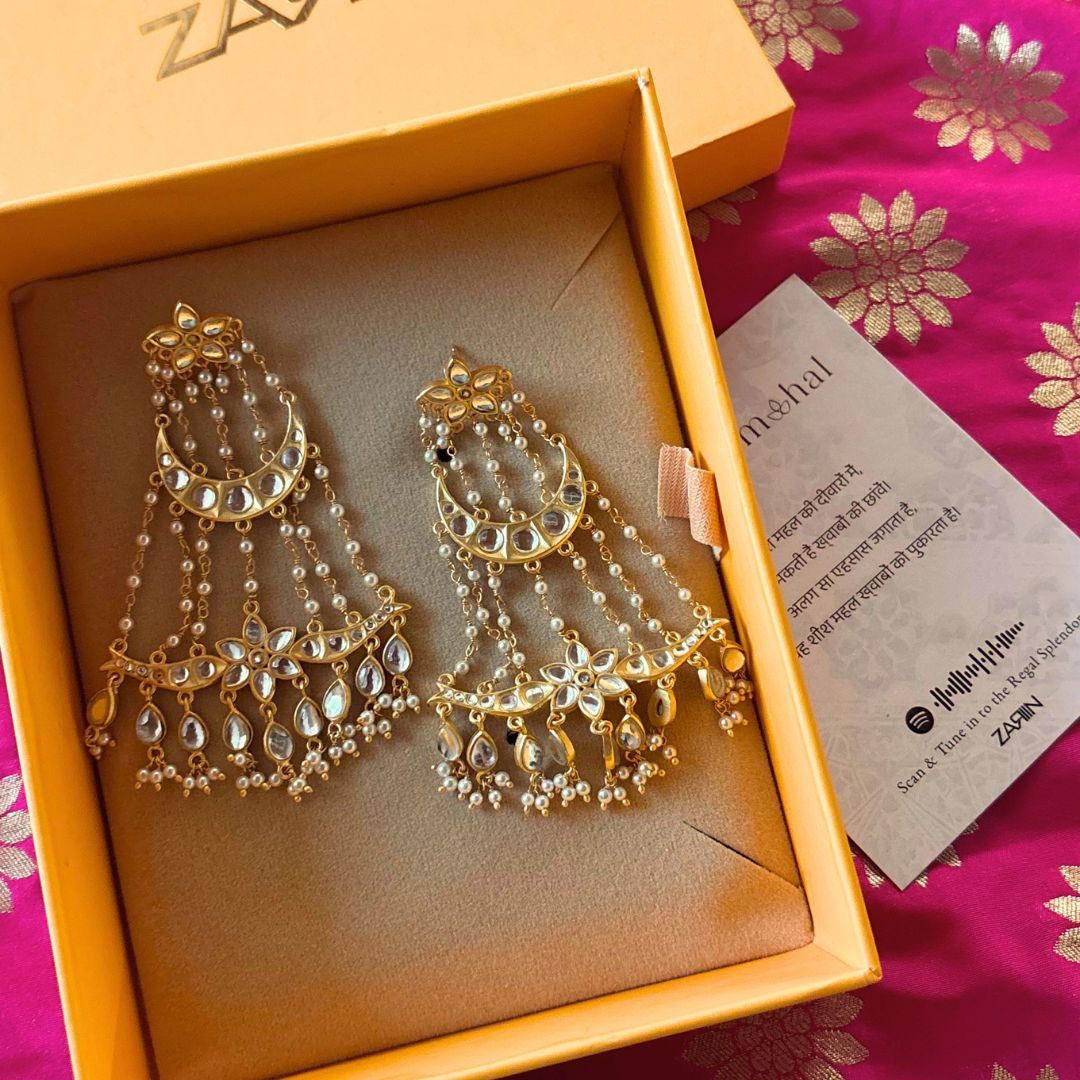 Resham chandelier with Mirror Polki