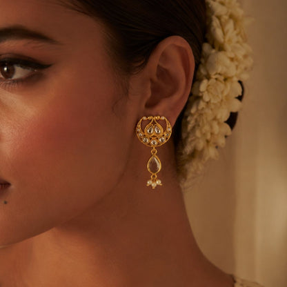 Chaand Roop Stud Earrings with Mirror Polki