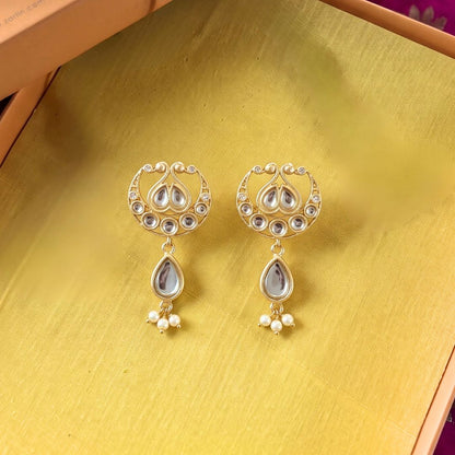 Chaand Roop Stud Earrings with Mirror Polki