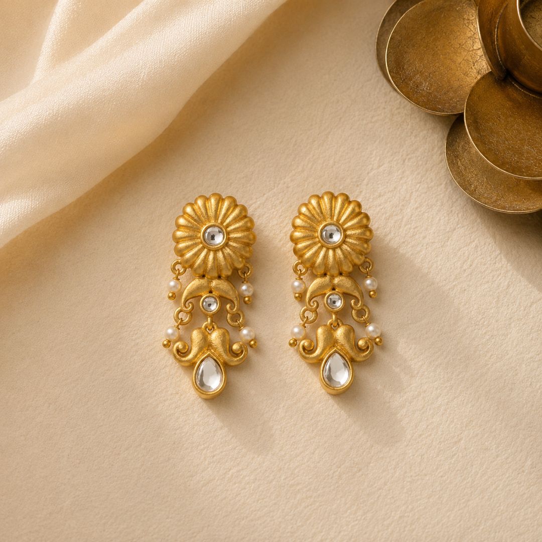Padma Noor Earrings with Mirror Polki