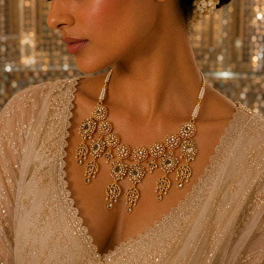 Chandni Drape Necklace with Mirror Polki