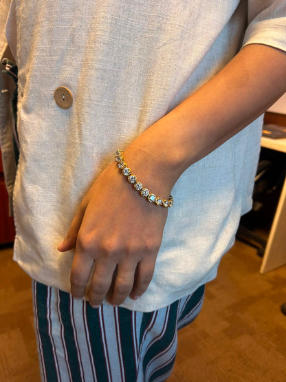 Vintage Solitaire crystal tennis bracelet with linen outfit, adjustable fit