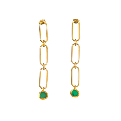 Green Chalcedony Linked Drop Earrings