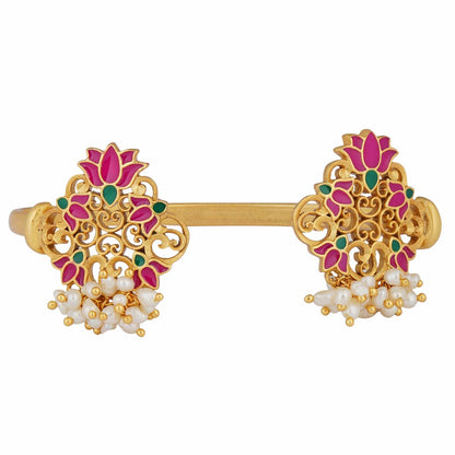 Glory Lotus Cuff Bracelet in Pink Enamel