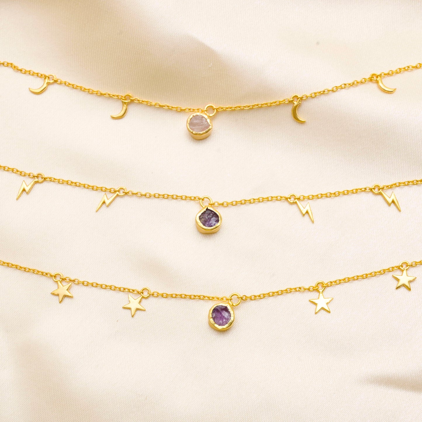 Love Light & Lightening Amethyst & Rose Quartz Three-Layered Necklace