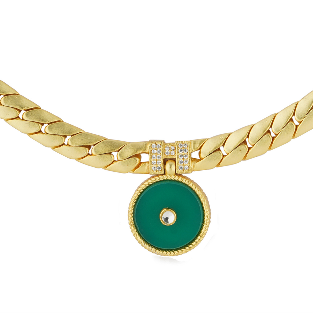 Modern Begum Green Onyx Link Necklace