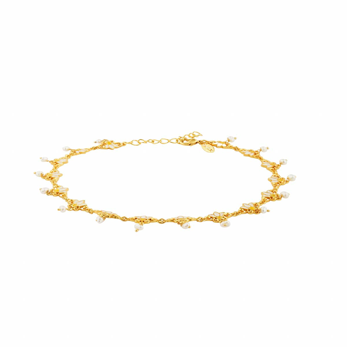 Threads of Lotus Delicate Anklet in White Enamel